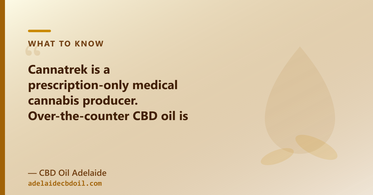 Route 1 = Cannatrek TGA SAS prescription via pharmacy; Route 2 = CBD Oil Adelaide Adelaide OTC CBD oil — SA buyer comparison