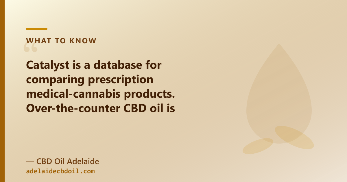 Catalyst: prescription-only database; CBD Oil Adelaide: OTC CBD oil shop for Adelaide and SA